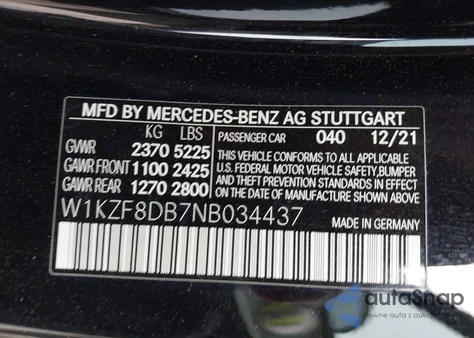 2022 Mercedes-Benz E 350 from USA, damaged, VIN W1KZF8DB7NB034437